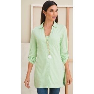 Chico’s Cotton Blend Slub Button Front Tunic Top